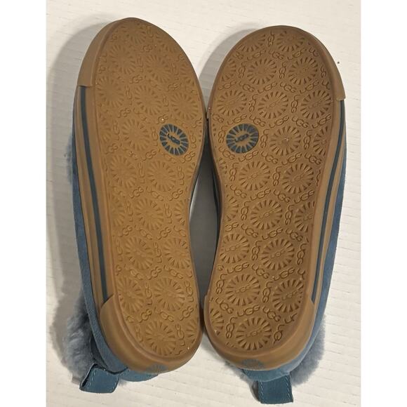 UGG Rylan Blue Suede Shearling Style Slippers Women Size 8 Sheepskin Lined - Picture 6 of 8
